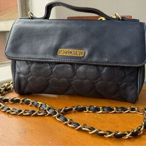 Vintage Moschino Navy Quilted Leather Chain Bag